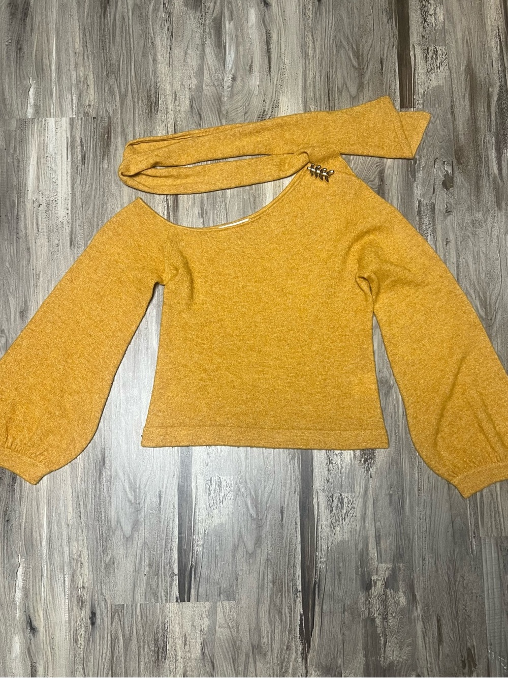 Cello Sonata Asymmetric Merino Wool Blend Tie Shoulder Sweater Yellow UK 8 US 4